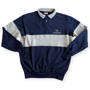 Vintage FBI Academy Collared Sweatshirt Men’s XXL Blue Gray Striped 50/50 90s